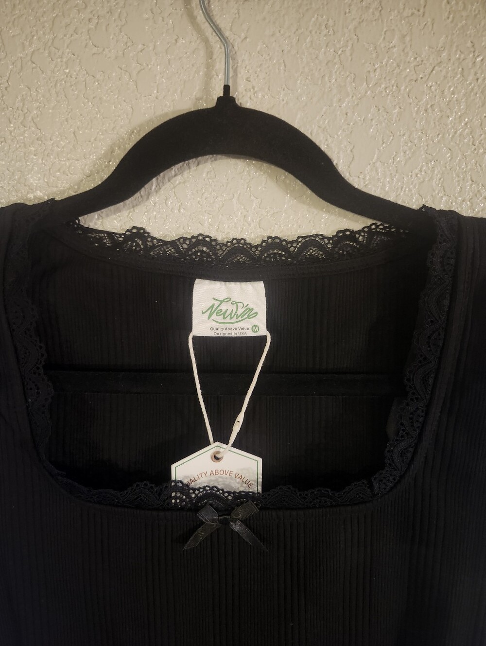 🖤NIP/NWT New In "Onyx🖤 Lace And Bow🎀 Trim Square Neckline Top" Black🖤 Medium - Picture 10 of 15